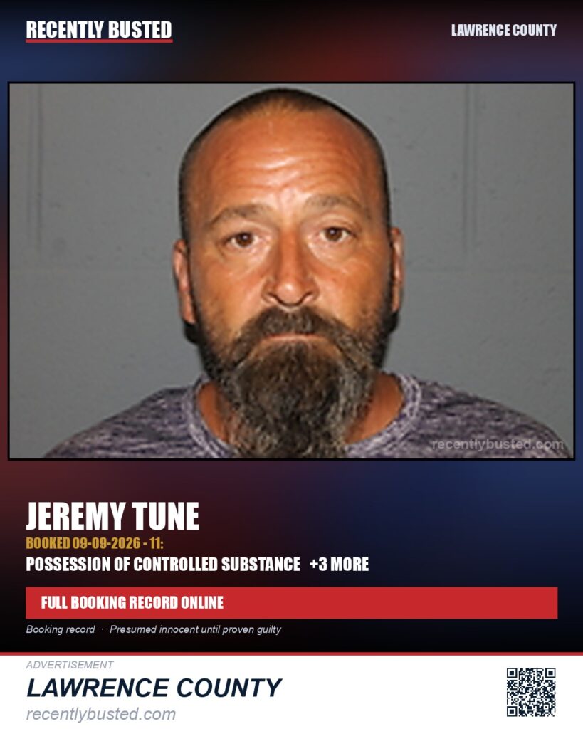 TUNE, JEREMY — arrest record card, Missouri