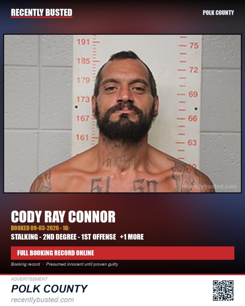 CONNOR, CODY RAY — arrest record card, Polk County