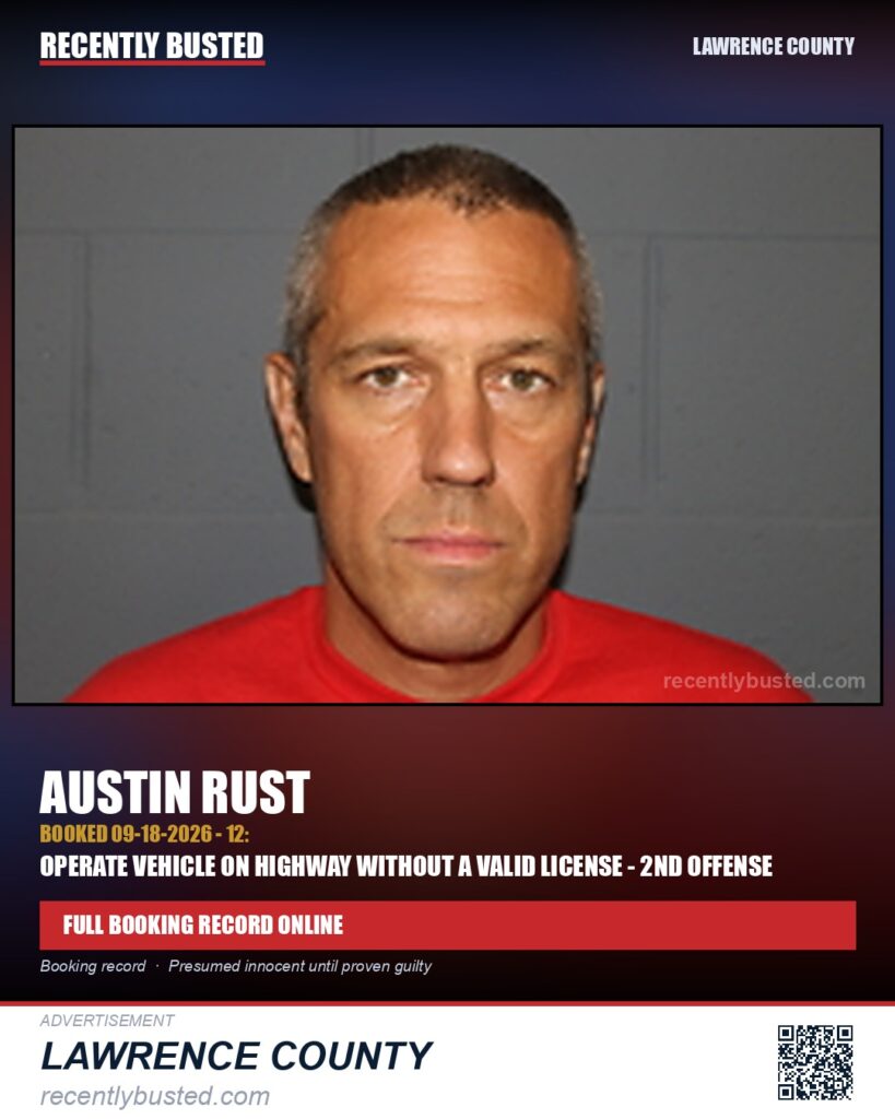RUST, AUSTIN — arrest record card, Missouri