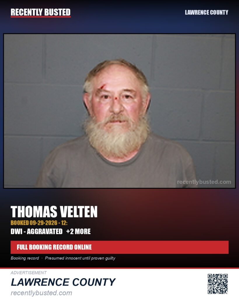 VELTEN, THOMAS — arrest record card, Missouri