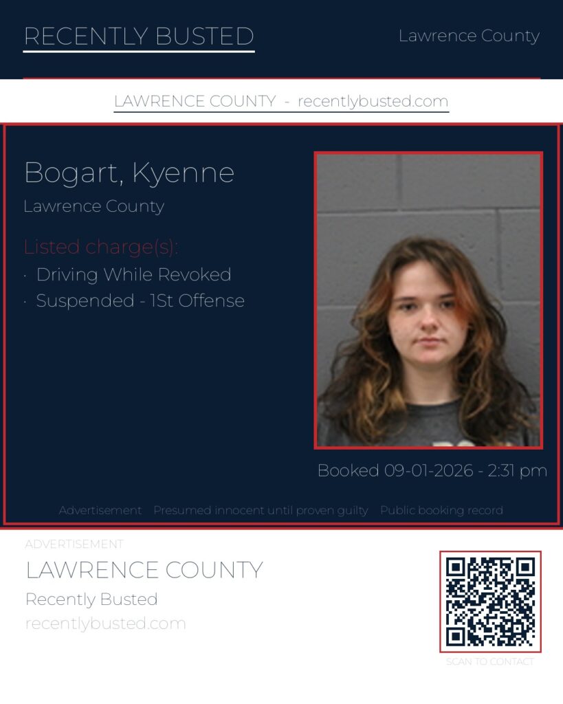 BOGART, KYENNE — arrest record card, Missouri