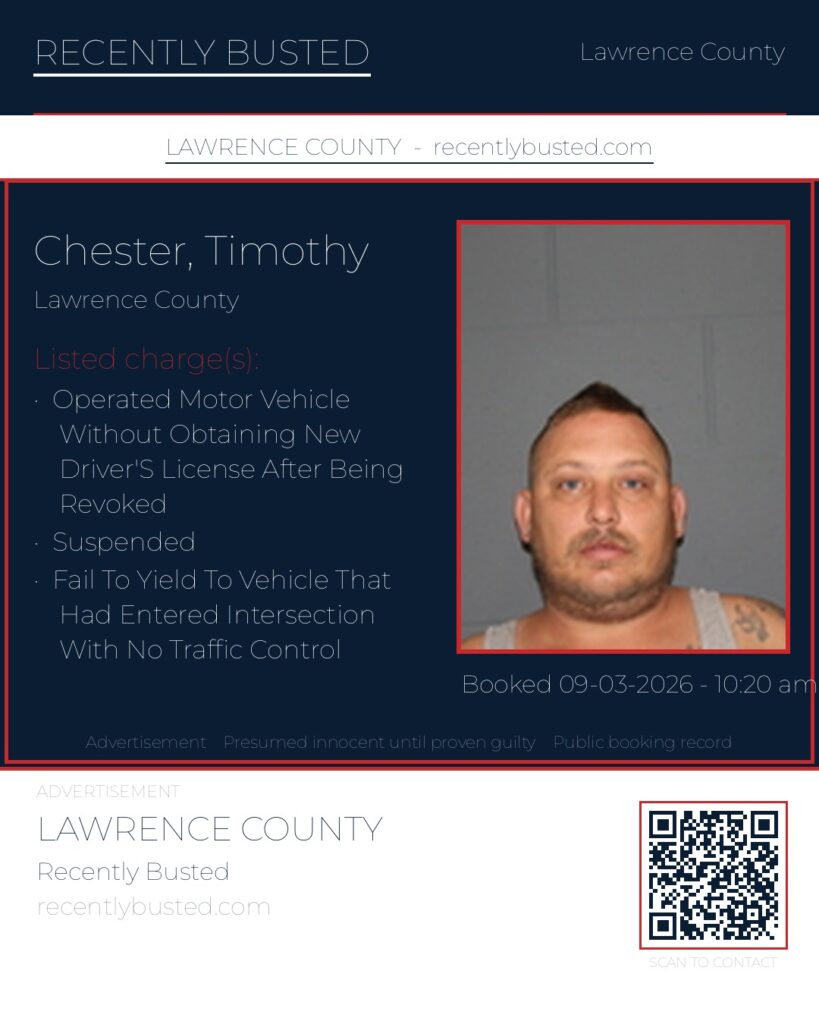 CHESTER, TIMOTHY — arrest record card, Missouri