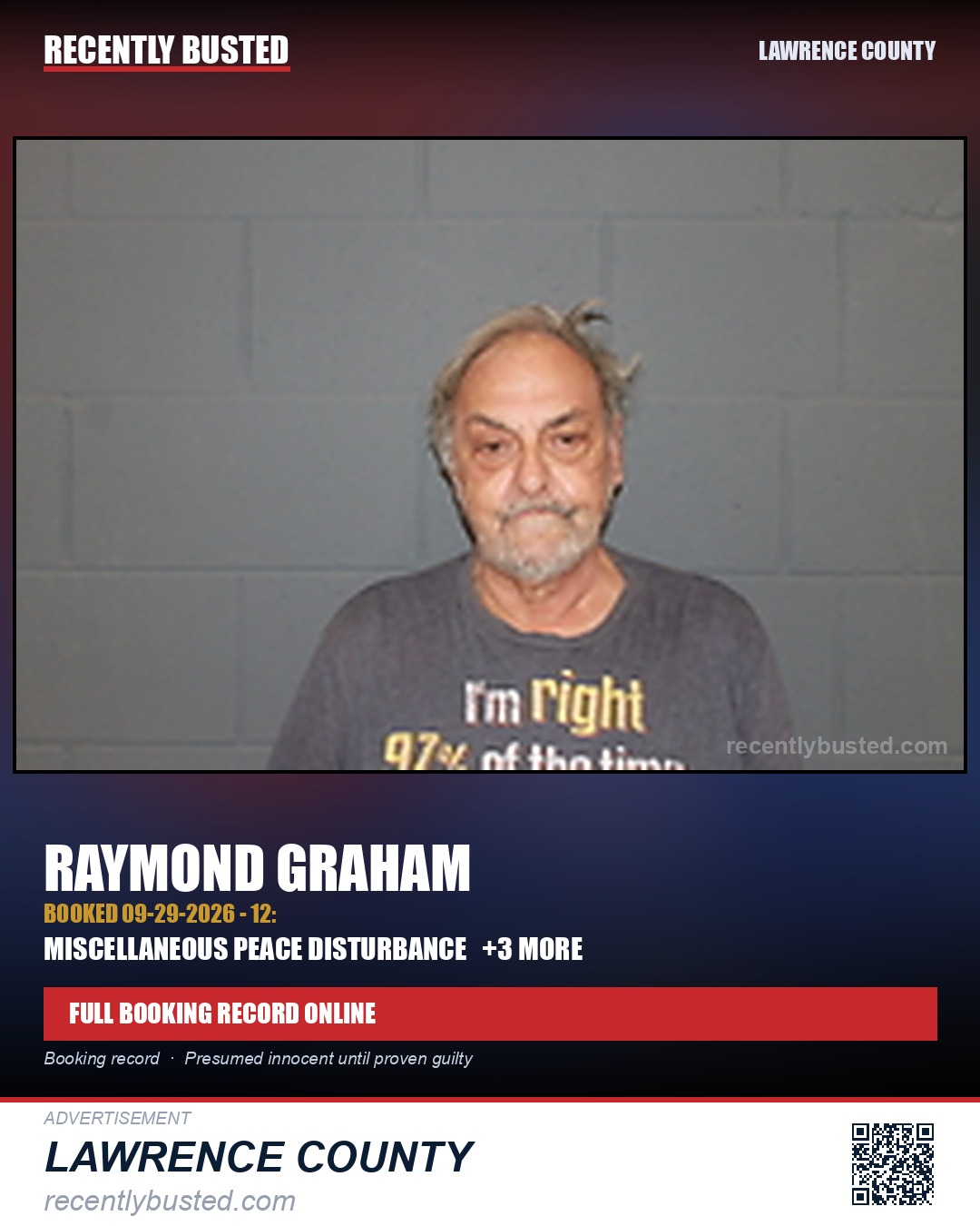 GRAHAM, RAYMOND — arrest record card, Lawrence County