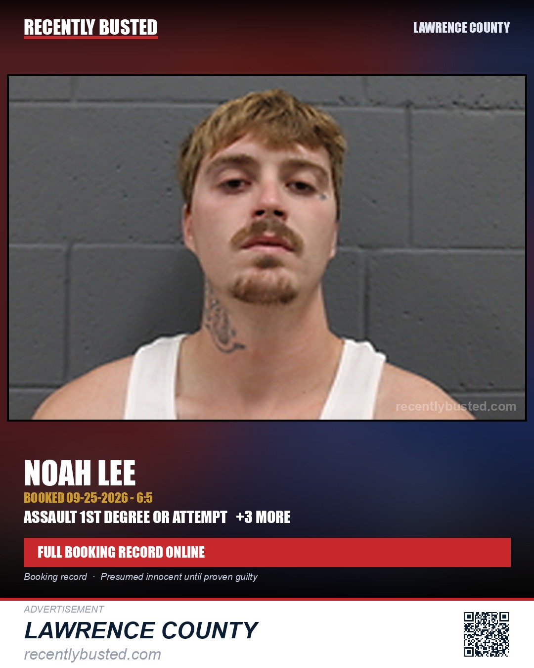 LEE, NOAH — arrest record card, Lawrence County