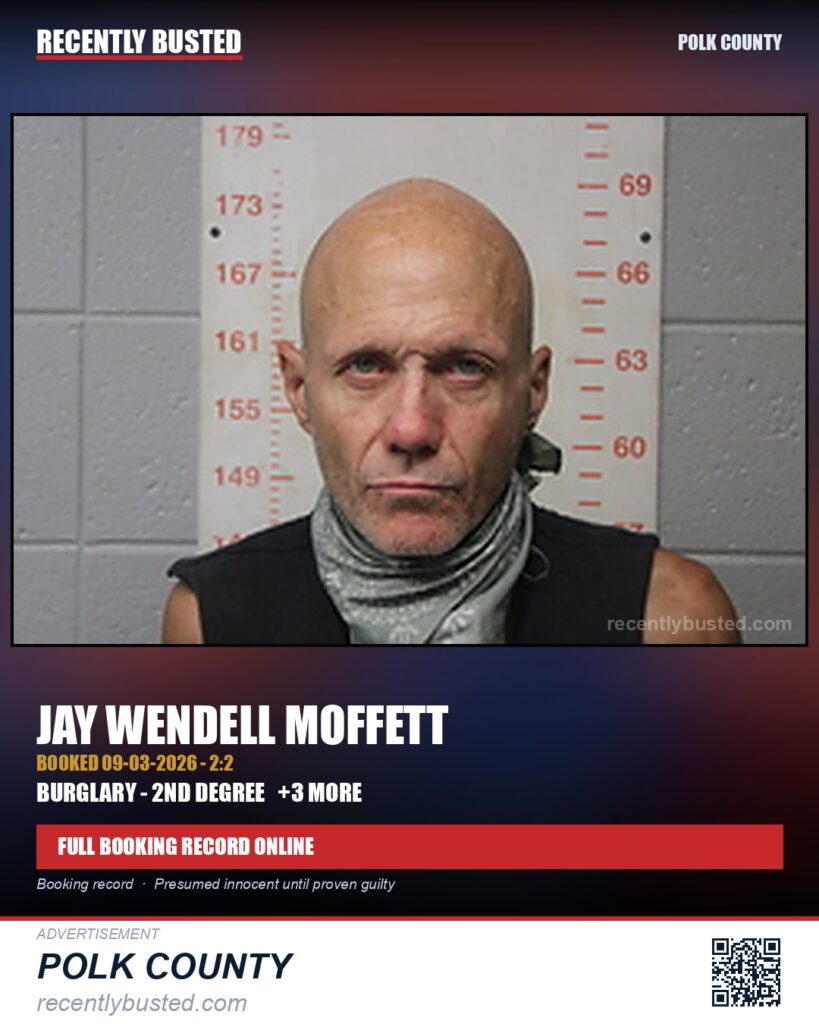 MOFFETT, JAY WENDELL — arrest record card, Polk County