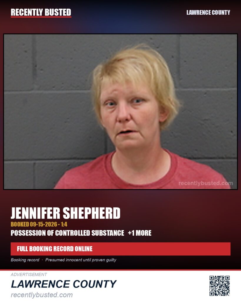 SHEPHERD, JENNIFER — arrest record card, Missouri