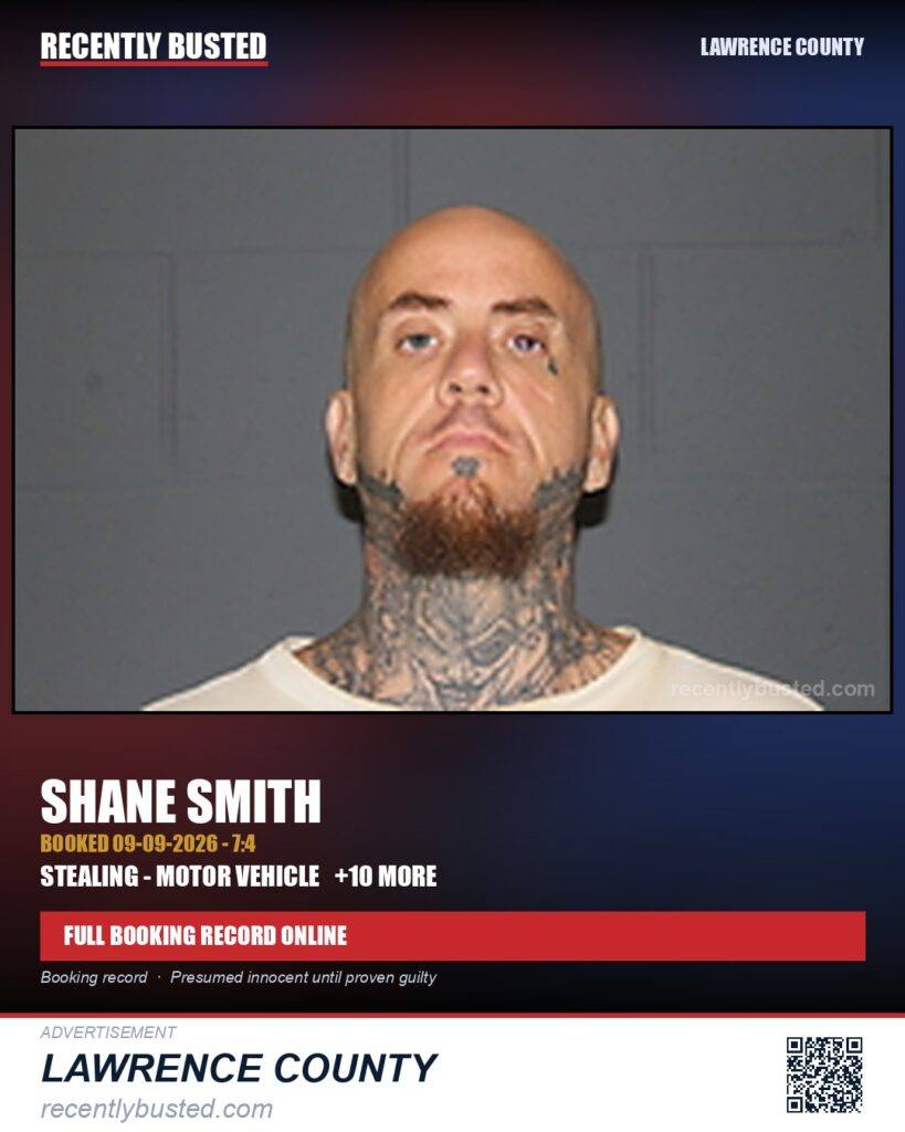 SMITH, SHANE — arrest record card, Missouri