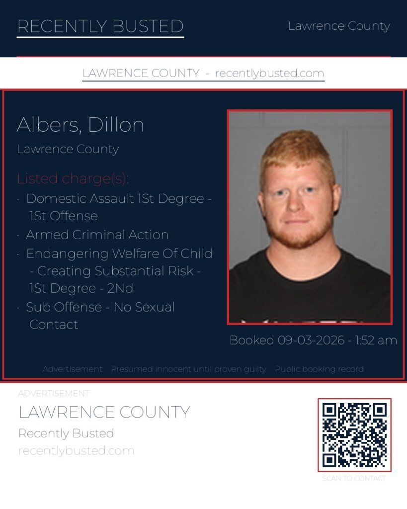 ALBERS, DILLON — arrest record card, Missouri