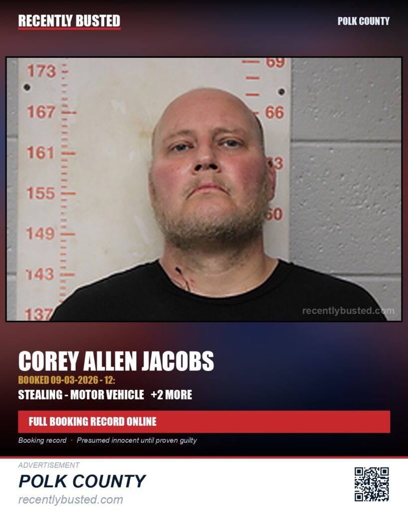 JACOBS, COREY ALLEN — arrest record card, Polk County
