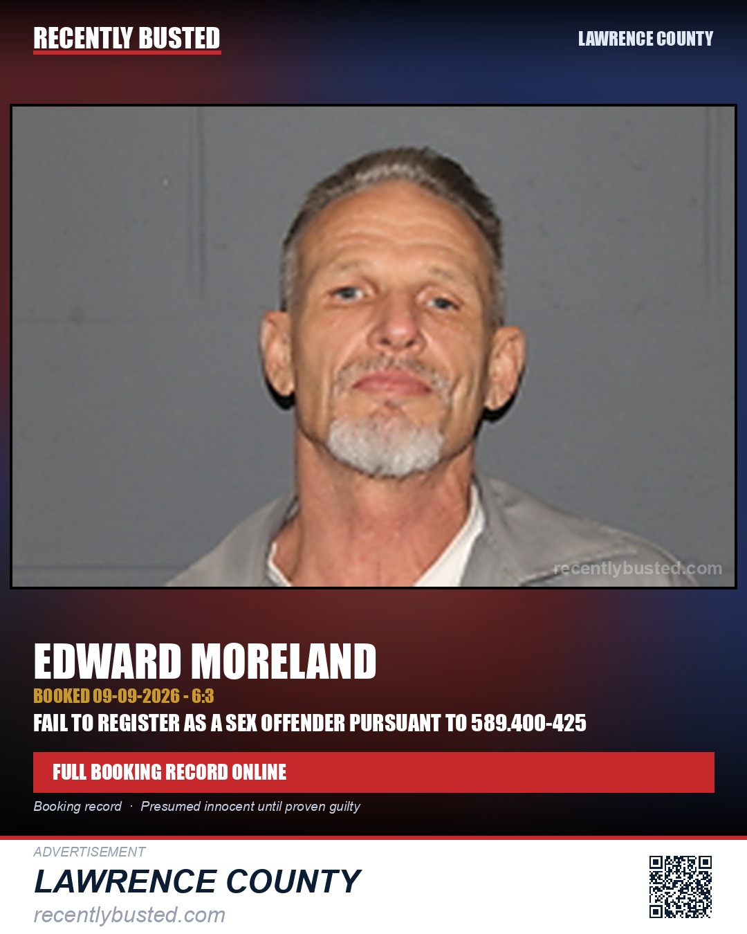MORELAND, EDWARD — arrest record card, Lawrence County