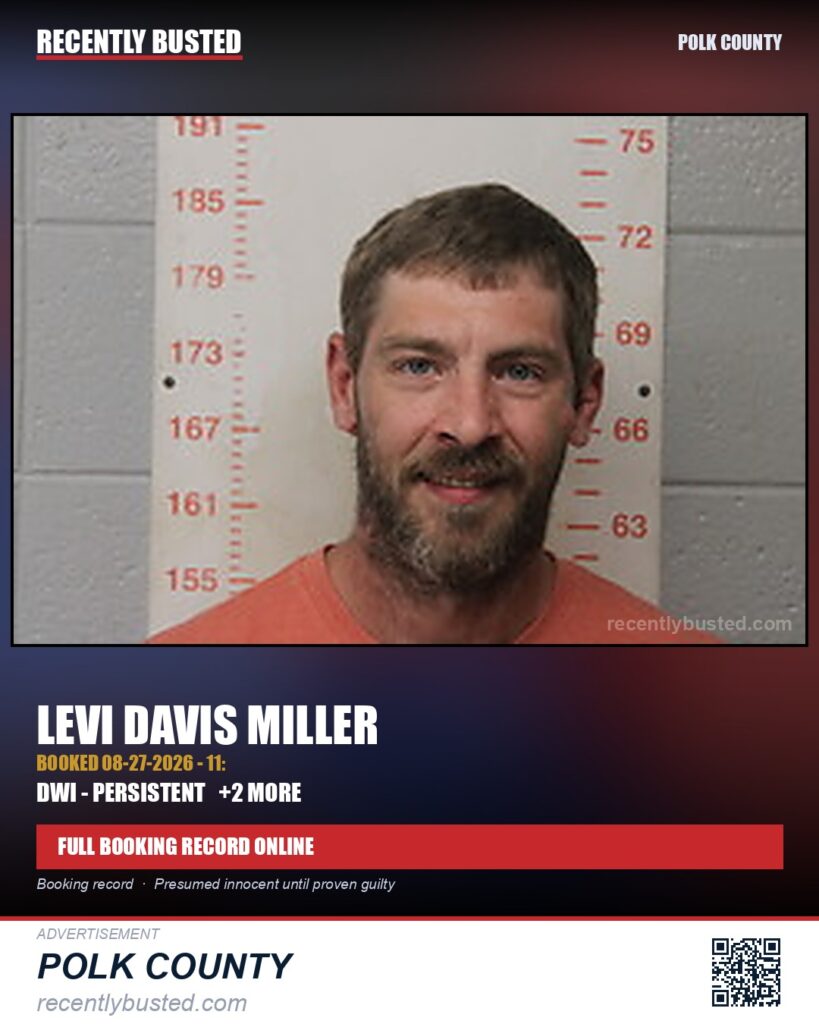 MILLER, LEVI DAVIS — arrest record card, Polk County