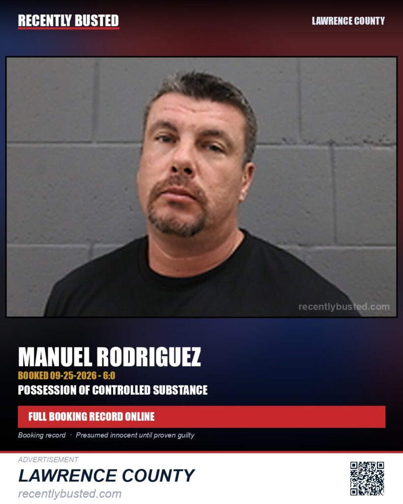 RODRIGUEZ, MANUEL — arrest record card, Lawrence County