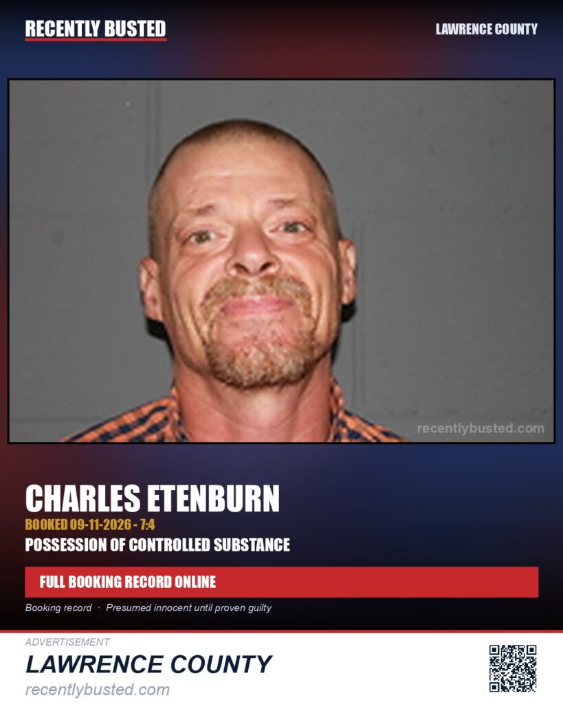 ETENBURN, CHARLES — arrest record card, Lawrence County