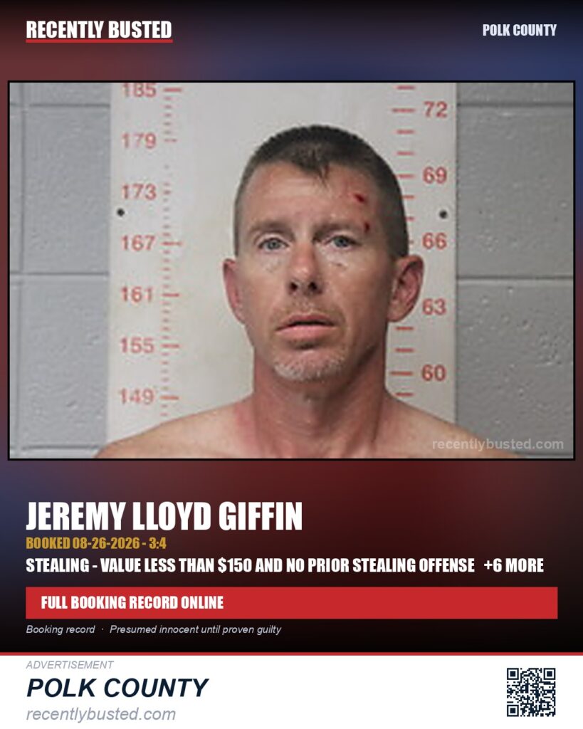 GIFFIN, JEREMY LLOYD — arrest record card, Polk County