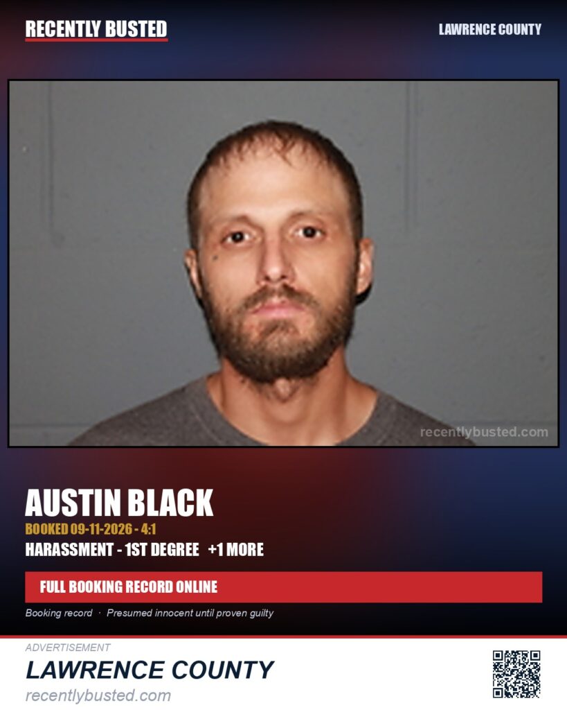 BLACK, AUSTIN — arrest record card, Lawrence County