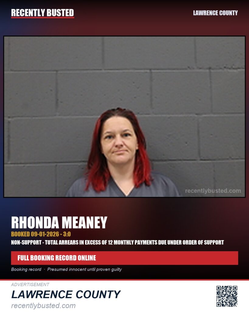 MEANEY, RHONDA — arrest record card, Lawrence County
