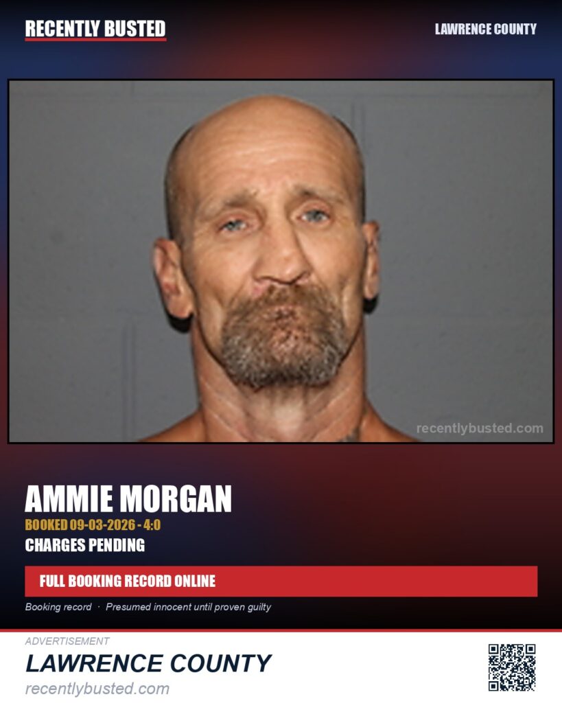 MORGAN, AMMIE — arrest record card, Lawrence County