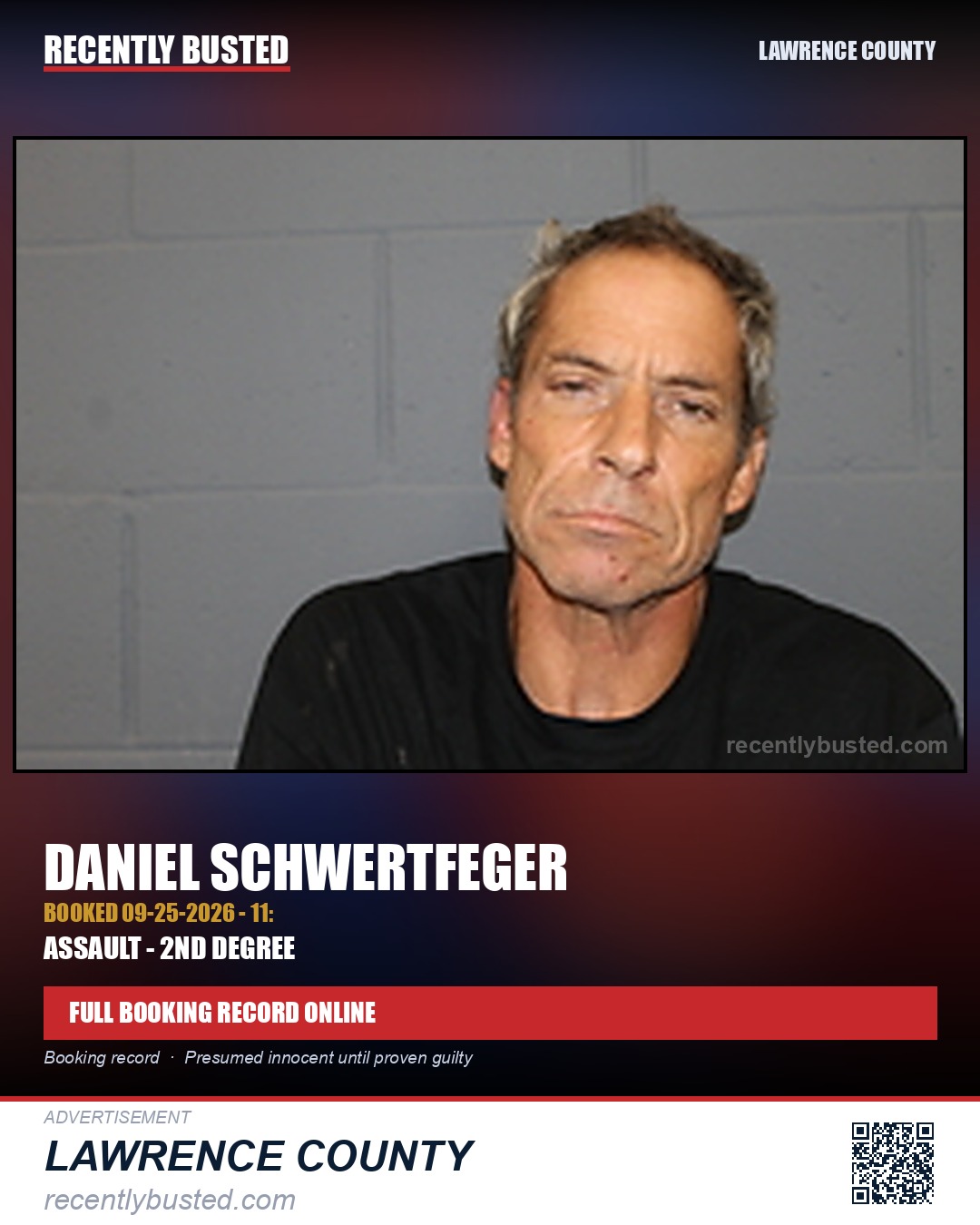 SCHWERTFEGER, DANIEL — arrest record card, Lawrence County