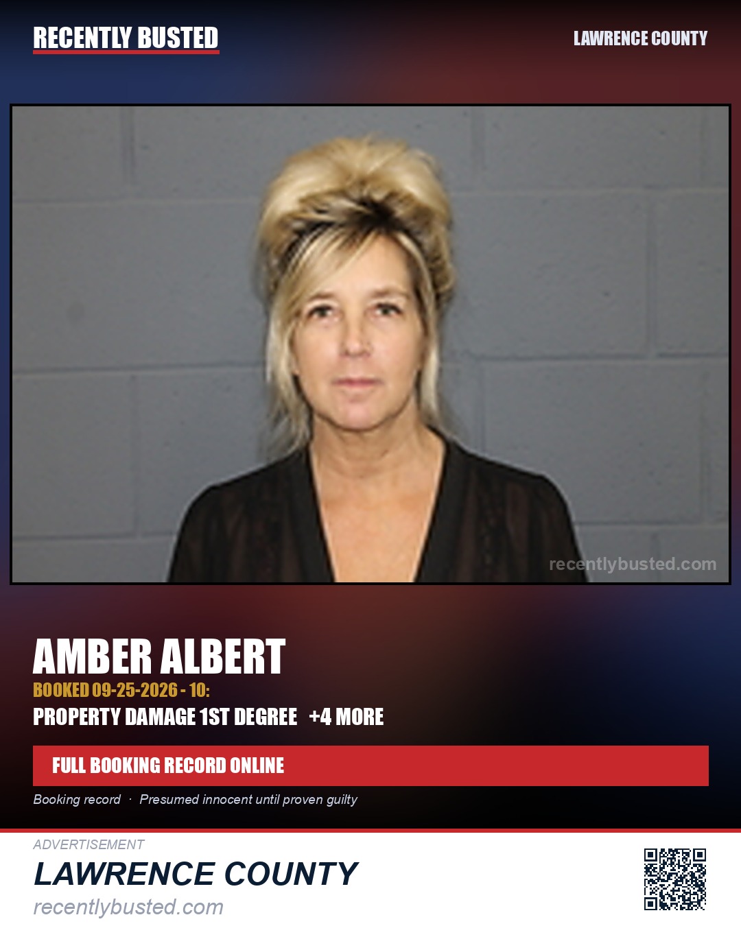 ALBERT, AMBER — arrest record card, Lawrence County