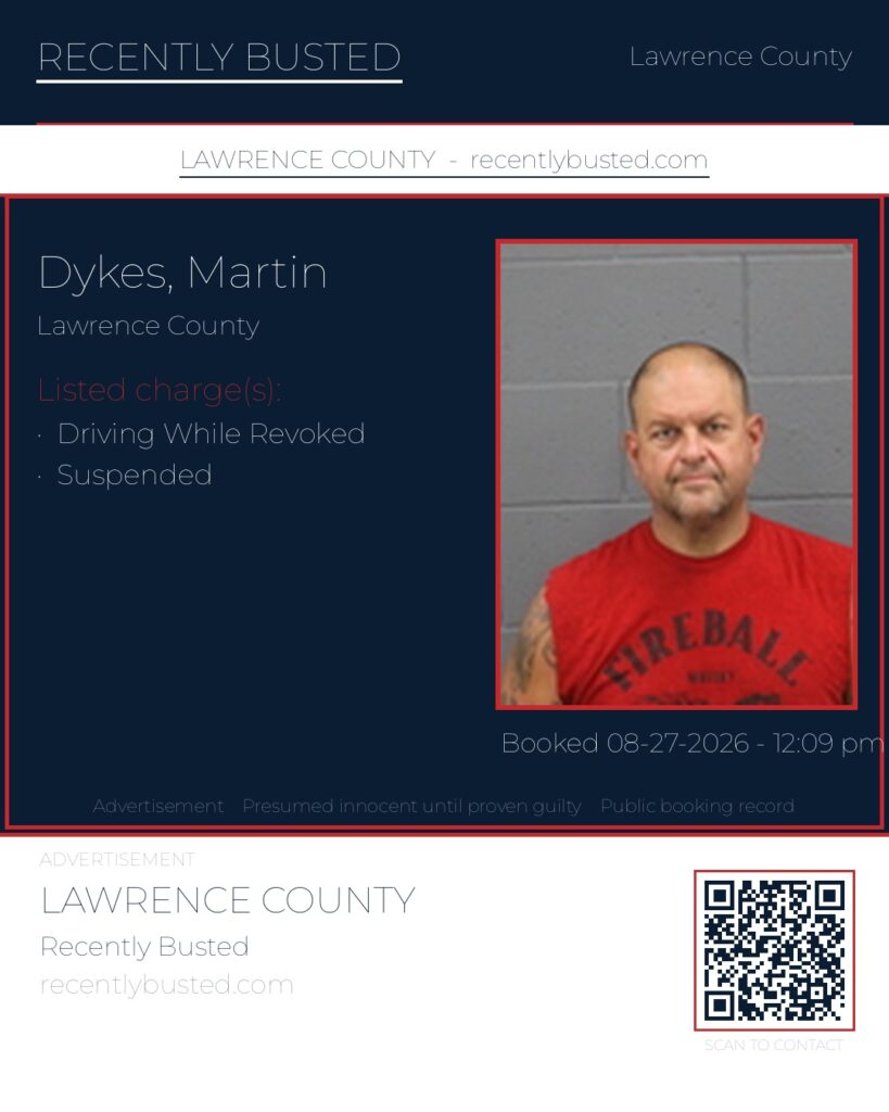 DYKES, MARTIN — arrest record card, Lawrence County
