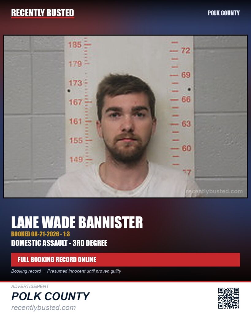 BANNISTER, LANE WADE — arrest record card, Polk County