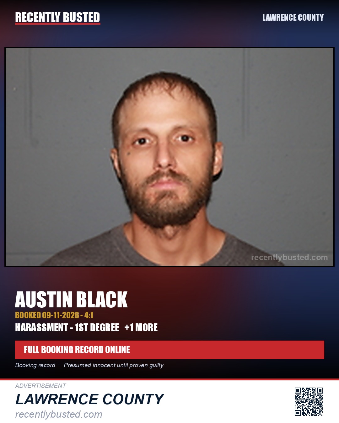 BLACK, AUSTIN — arrest record card, Lawrence County