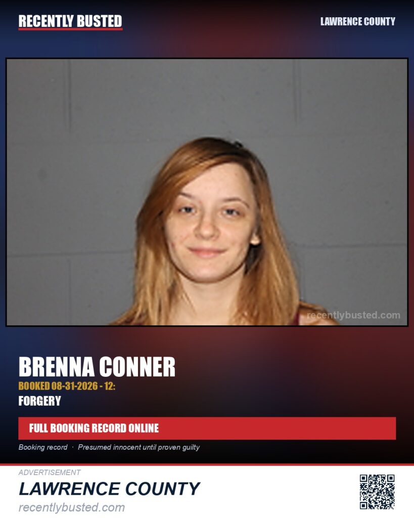 CONNER, BRENNA — arrest record card, Lawrence County