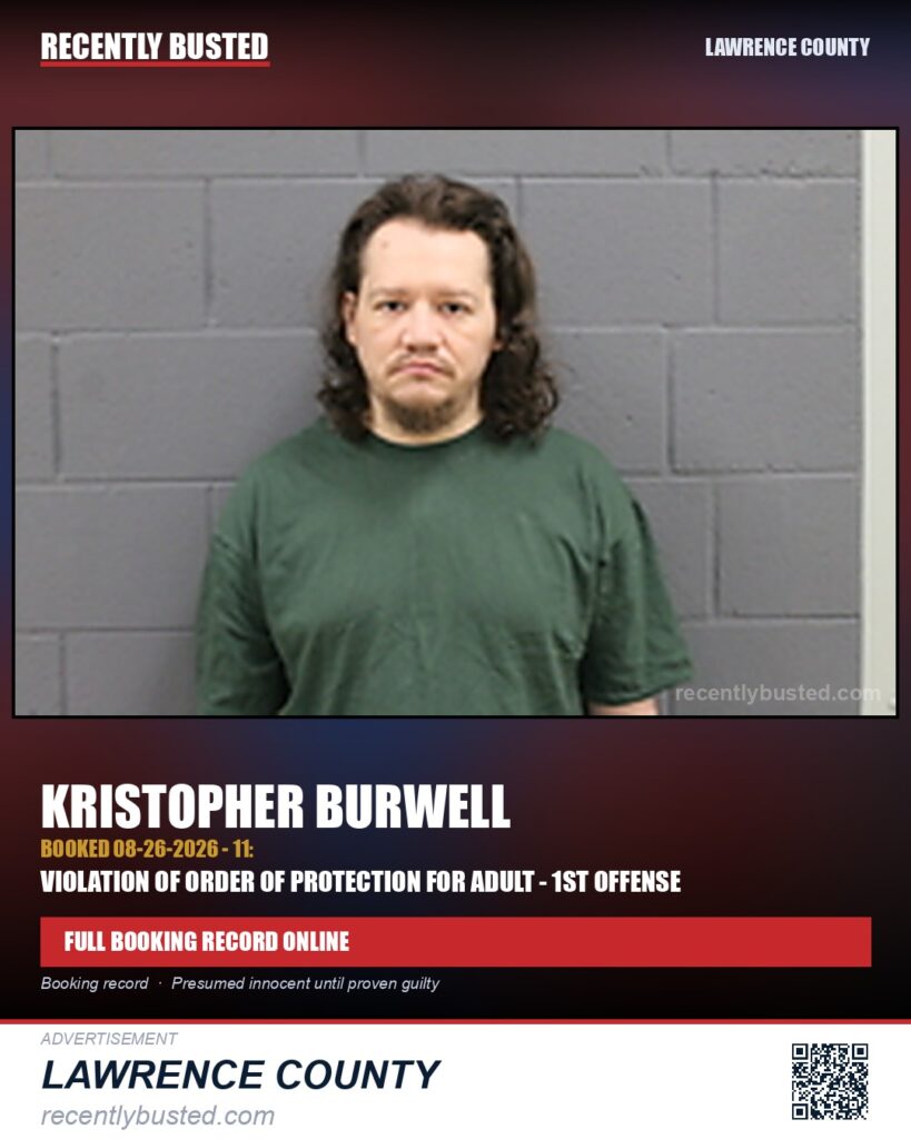 BURWELL, KRISTOPHER — arrest record card, Lawrence County