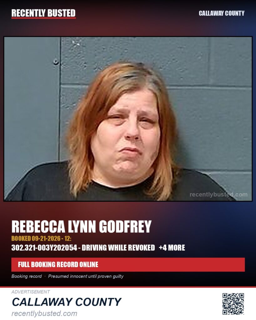 Godfrey, Rebecca Lynn — arrest record card, Callaway County