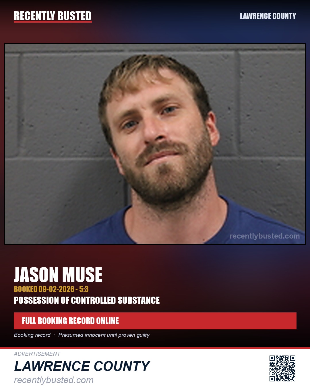 MUSE, JASON — arrest record card, Lawrence County