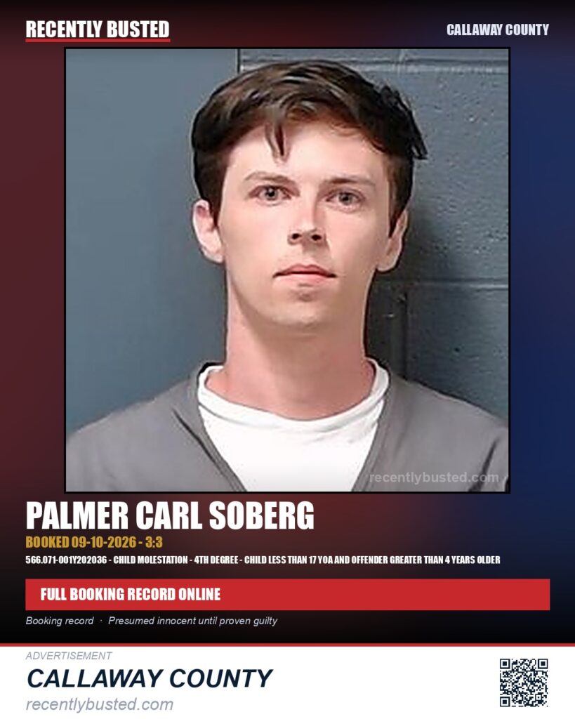 Soberg, Palmer Carl — arrest record card, Missouri