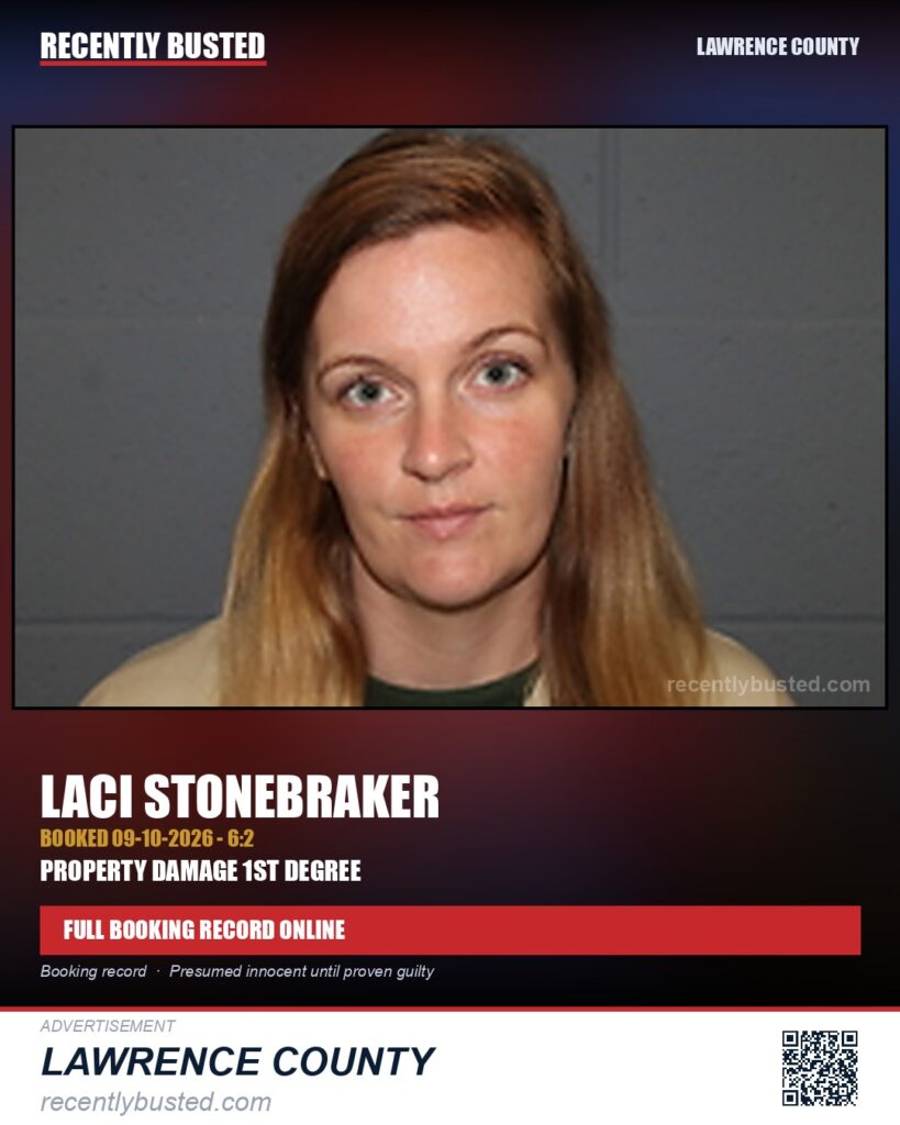 STONEBRAKER, LACI — arrest record card, Lawrence County