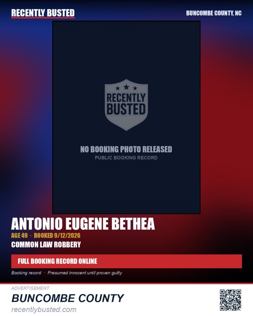 ANTONIO EUGENE BETHEA — arrest record card, Buncombe County, North Carolina