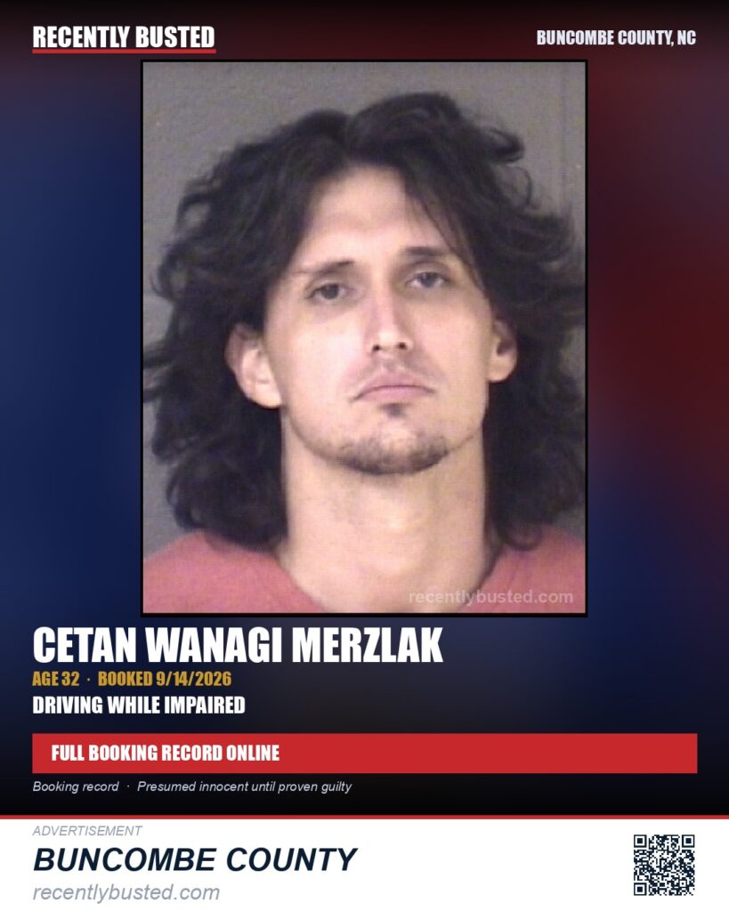 CETAN WANAGI MERZLAK — arrest record card, Buncombe County, North Carolina