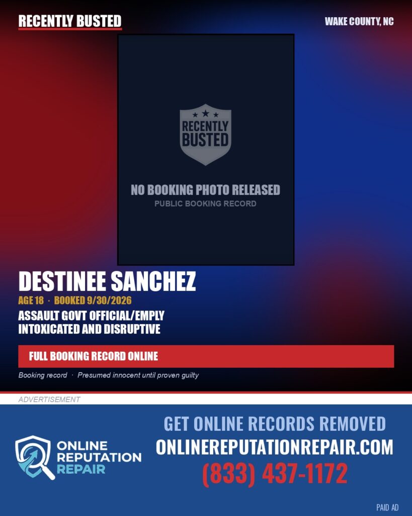 DESTINEE SANCHEZ — arrest record card, Wake County, North Carolina