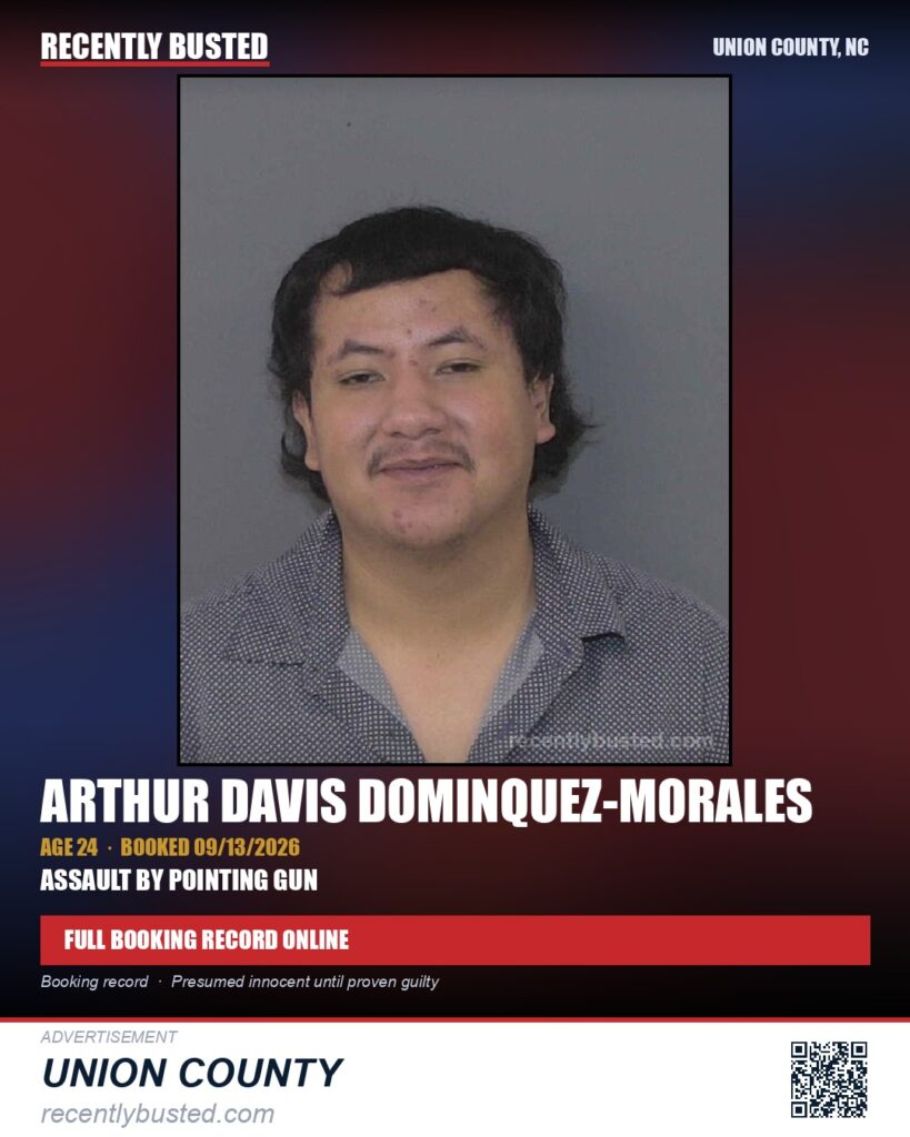 DOMINQUEZ-MORALES, ARTHUR DAVIS — arrest record card, Union County, North Carolina