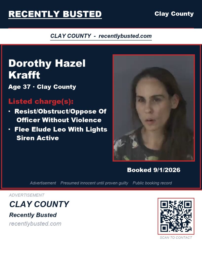 DOROTHY HAZEL KRAFFT — arrest record card, Clay County, Florida