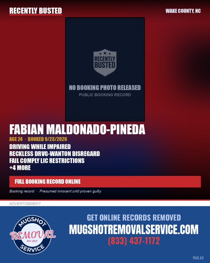 FABIAN MALDONADO-PINEDA — arrest record card, Wake County, North Carolina