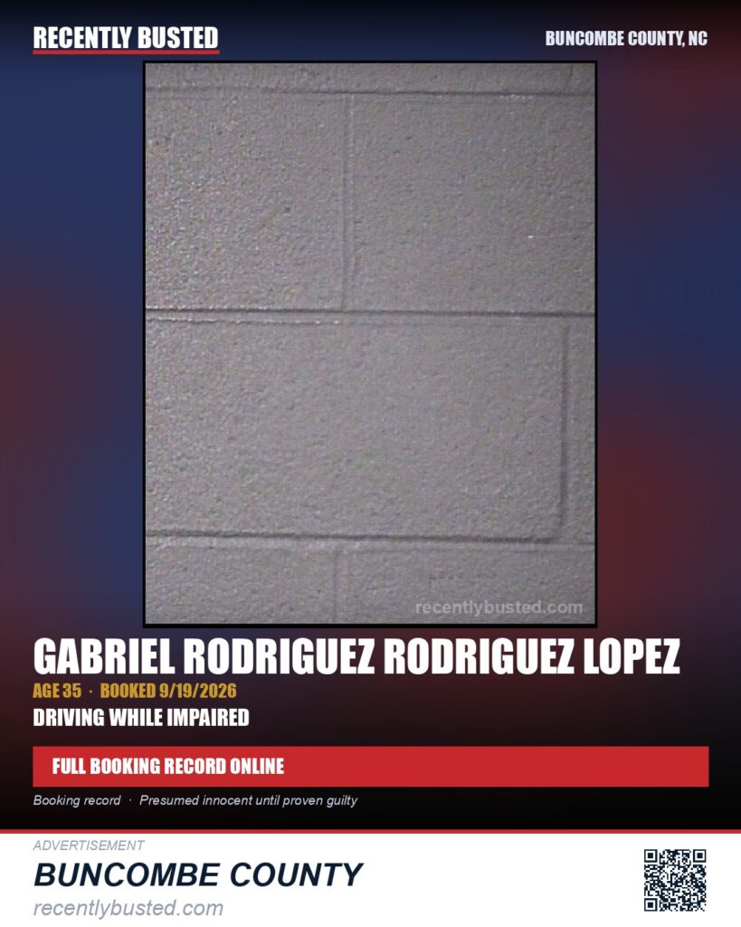 GABRIEL RODRIGUEZ RODRIGUEZ LOPEZ — arrest record card, Buncombe County, North Carolina