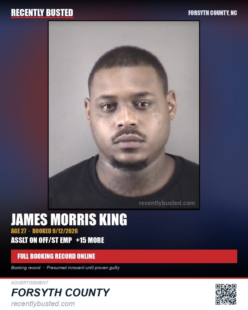 JAMES MORRIS KING — arrest record card, Forsyth County, North Carolina