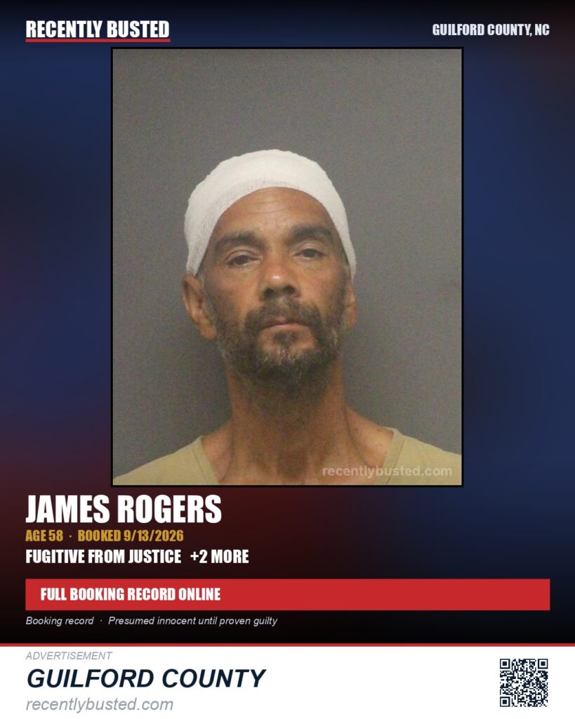JAMES ROGERS — arrest record card, Guilford County, North Carolina