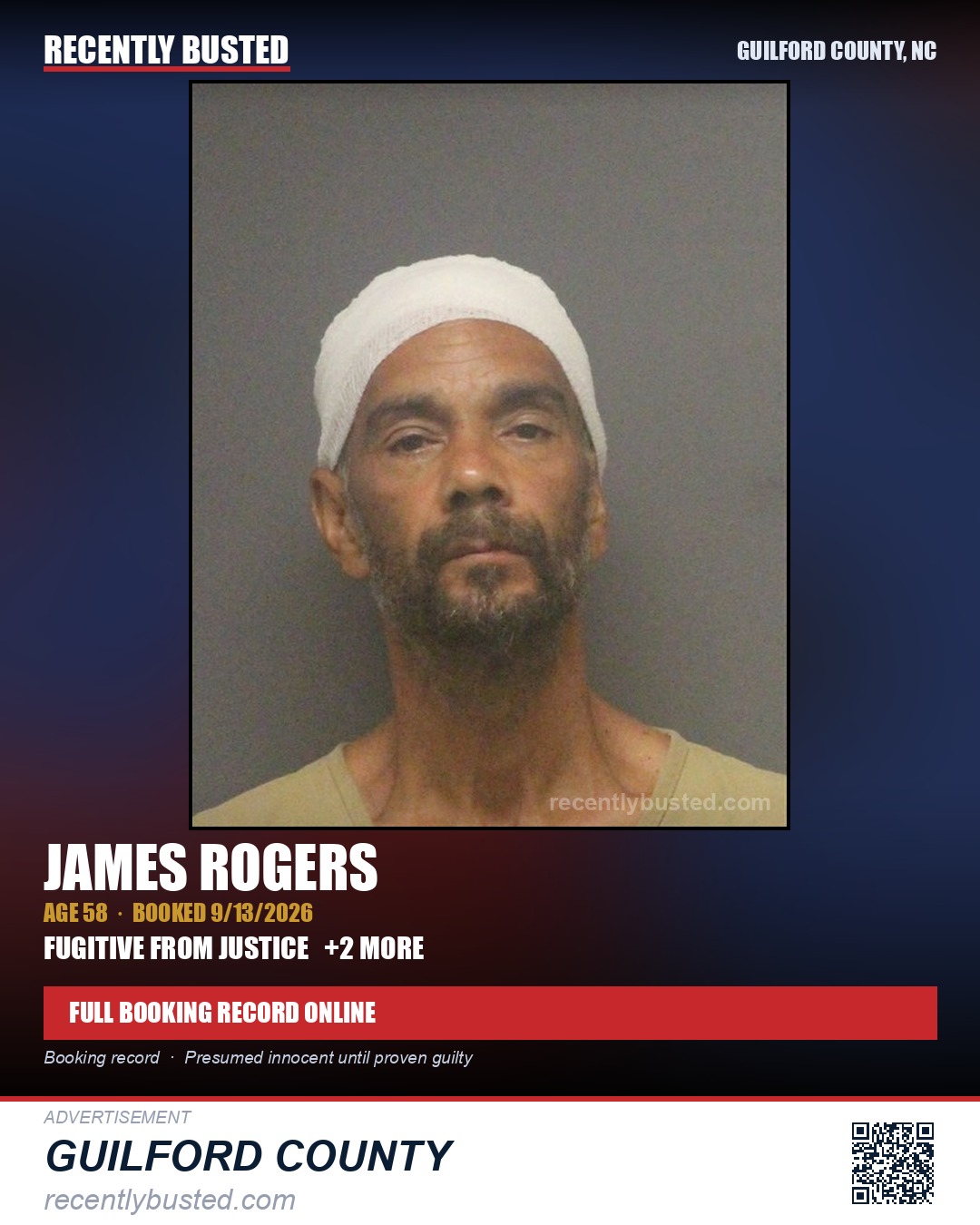 JAMES ROGERS — arrest record card, Guilford County, North Carolina