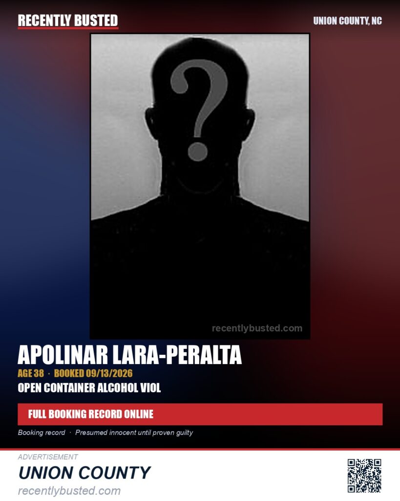LARA-PERALTA, APOLINAR — arrest record card, Union County, North Carolina