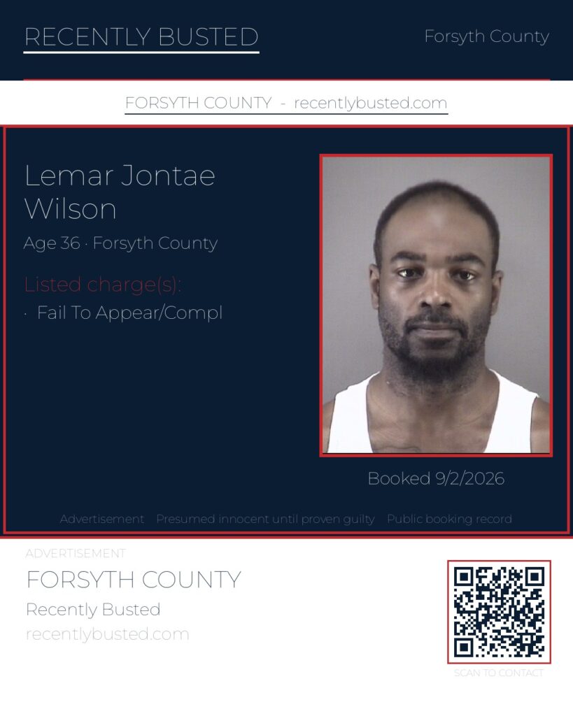LEMAR JONTAE WILSON — arrest record card, Forsyth County, North Carolina