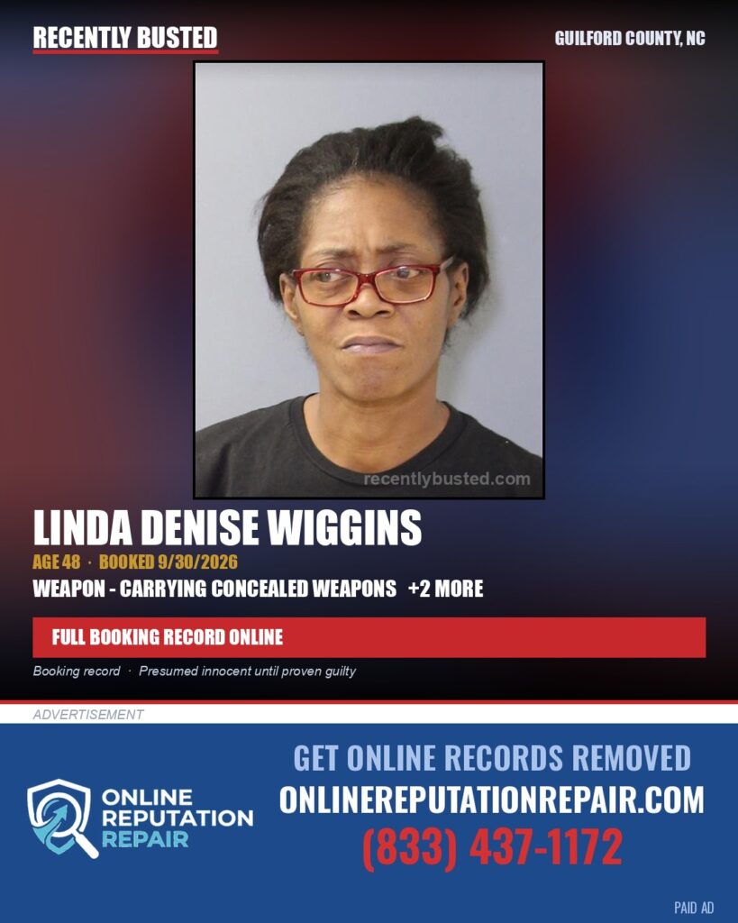 LINDA DENISE WIGGINS — arrest record card, Guilford County, North Carolina