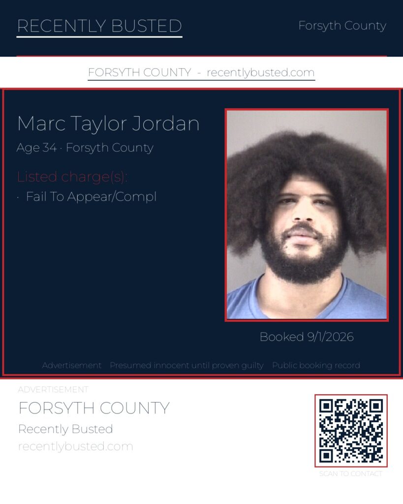 MARC TAYLOR JORDAN — arrest record card, Forsyth County, North Carolina