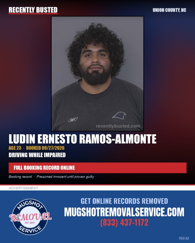 RAMOS-ALMONTE, LUDIN ERNESTO — arrest record card, Union County, North Carolina