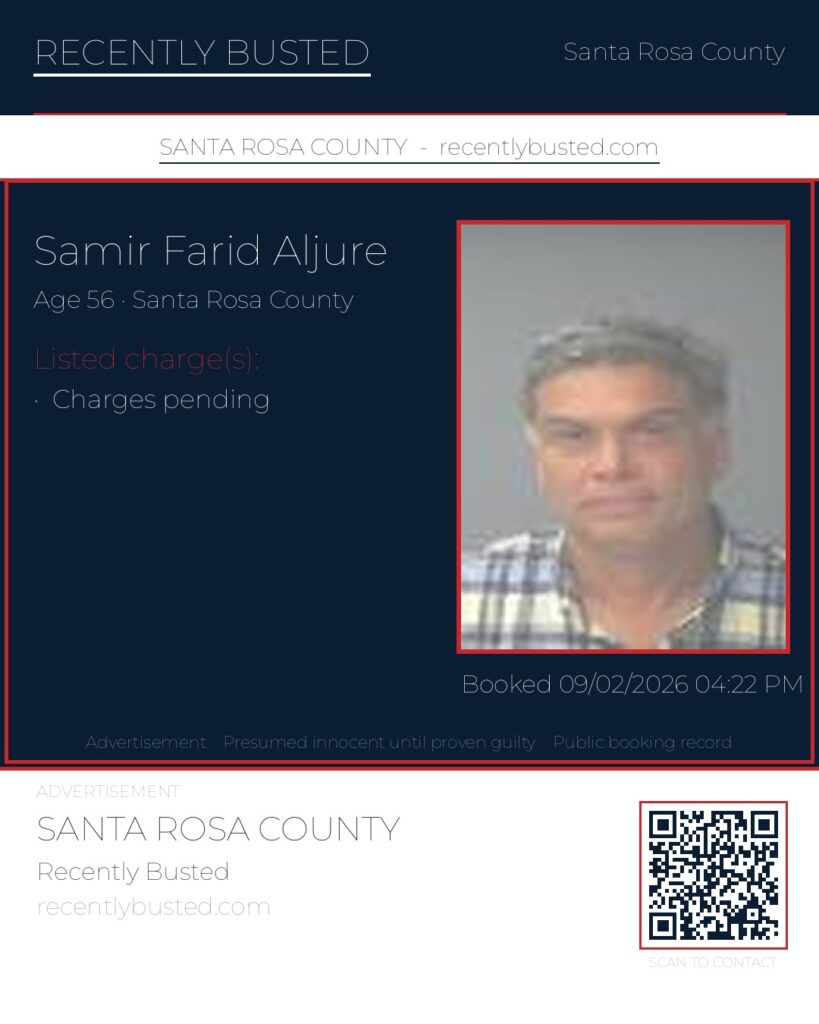 Samir Farid Aljure — arrest record card, Florida Crime