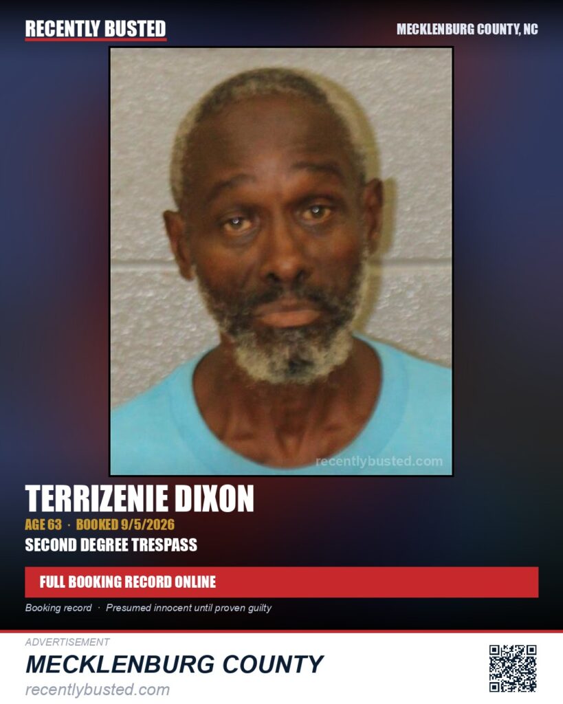 TERRIZENIE DIXON — arrest record card, Mecklenburg County, North Carolina