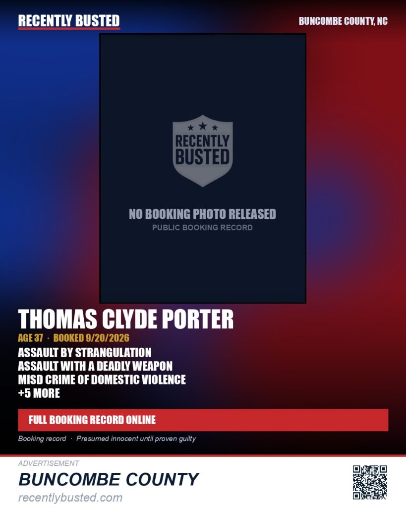 THOMAS CLYDE PORTER — arrest record card, Buncombe County, North Carolina
